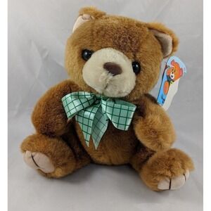 Cuddle Wit Bear Plush Brown Green Bow 8 Inch 1996 Stuffed Animal toy